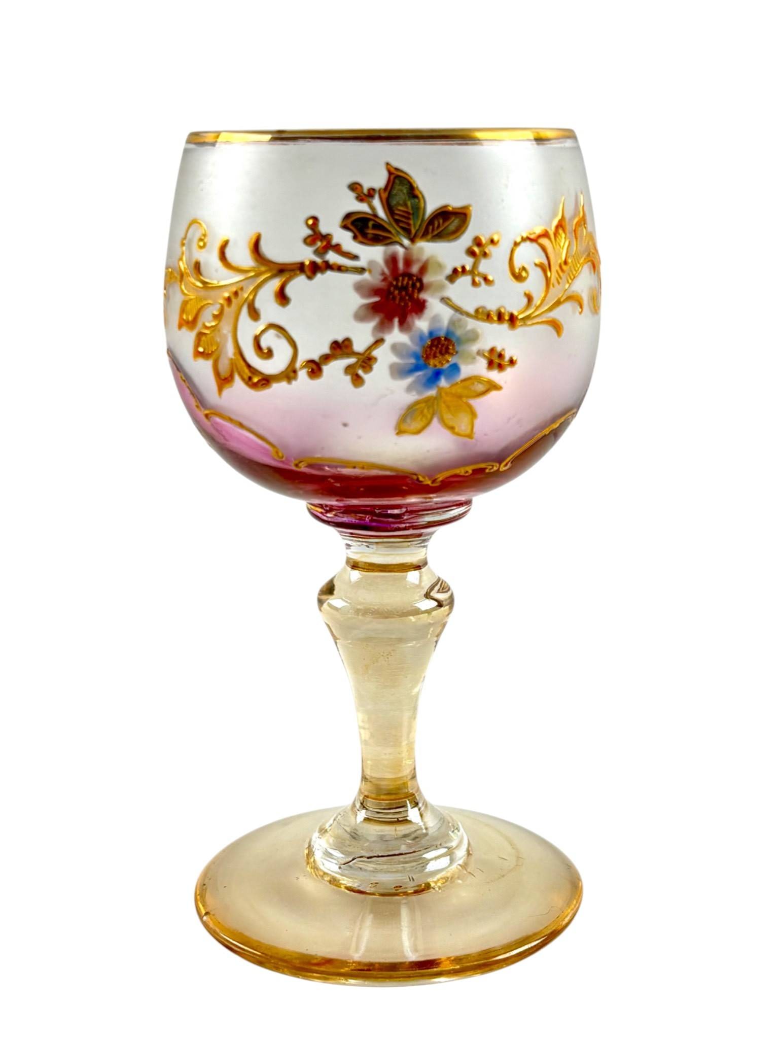 Victorian Hand Blown Cordial with Painted Floral Motif (1 of 7)