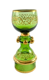 Moser Olive Green Glass Goblet with Applied Prunts