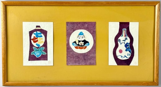 Three Framed Keisuke Serizawa Katazome Prints