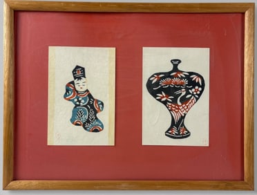 Framed Pair of Keisuke Serizawa Original Color Woodblock Prints