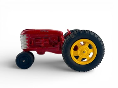 Red Painted Metal Toy Tractor with Yellow Wheels