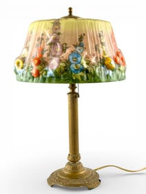 Pairpoint Puffy Hollyhock Reverse Painted Lamp circa 1910