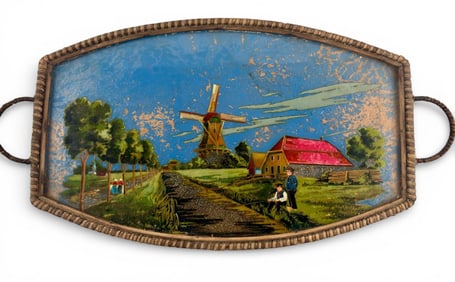 Netherlands Reverse Painted Glass Serving Tray