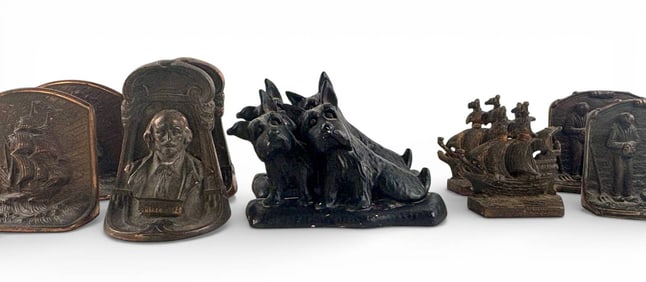 Antique Cast Iron Bookends and Doorstops of Various Designs