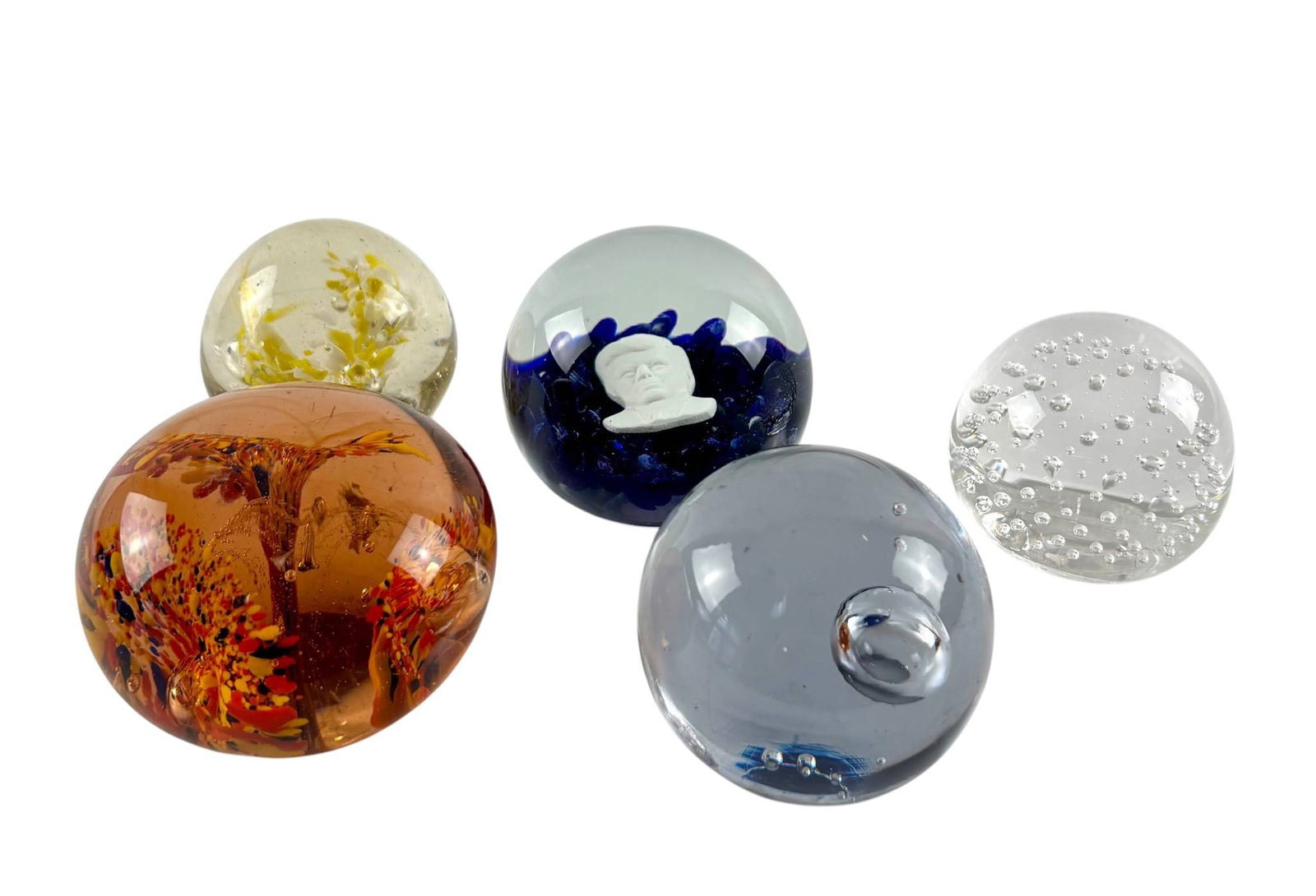 Five Handcrafted Art Glass Paperweights with Various Inclusions (1 of 14)