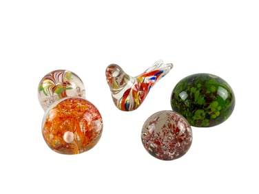 Six Hand Blown Art Glass Paperweights