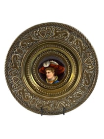Framed Continental European Miniature Portrait Plaque circa 1880