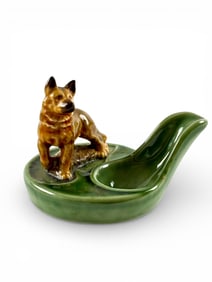Wade England Green Ceramic Ashtray with German Shepherd Figurine