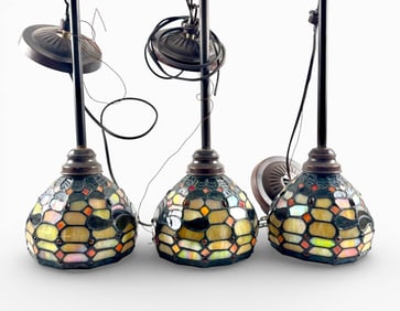 Three Stained Glass Pendant Light Fixtures
