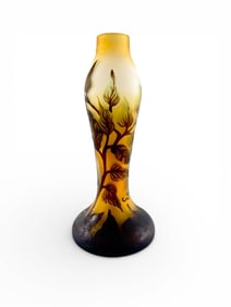 Emile Gallé Style Acid-Etched Glass Vase with Botanical Motif