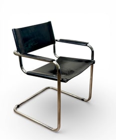 Mart Stam Cantilever Armchair with Black Leather and Chrome Frame