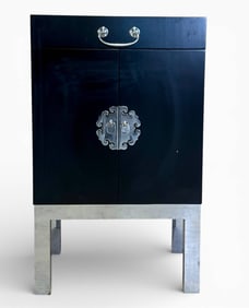 Black Lacquered Cabinet with Polished Metal Hardware and Base