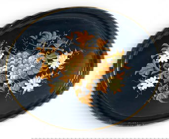 Hand Painted Toleware Tray with Floral and Grape Design