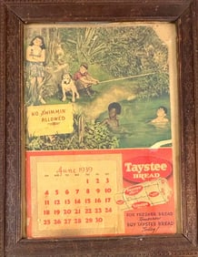 1939 Taystee Bread Calendar in Decorative Wooden Frame