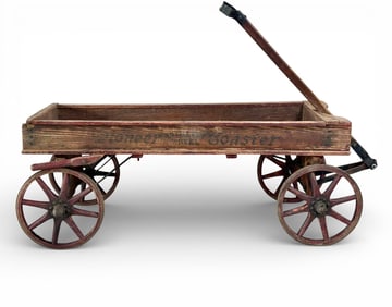 Wooden Pioneer Coaster Wagon with Red Spoked Wheels