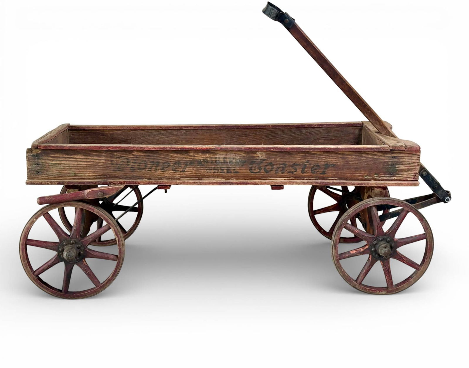 Wooden Pioneer Coaster Wagon with Red Spoked Wheels (1 of 10)