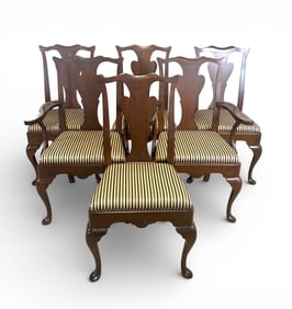 6 Statton Old Towne Cherry Dining Chairs with Striped Upholstery