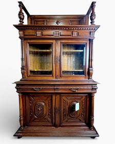 French George I Style Carved Wood Hutch with Glass Doors