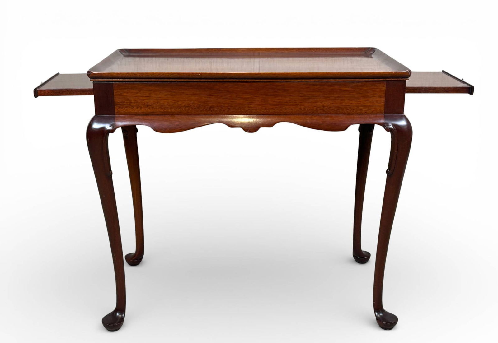 Mahogany Side Table with Cabriole Legs and Extending Side Panels - 2