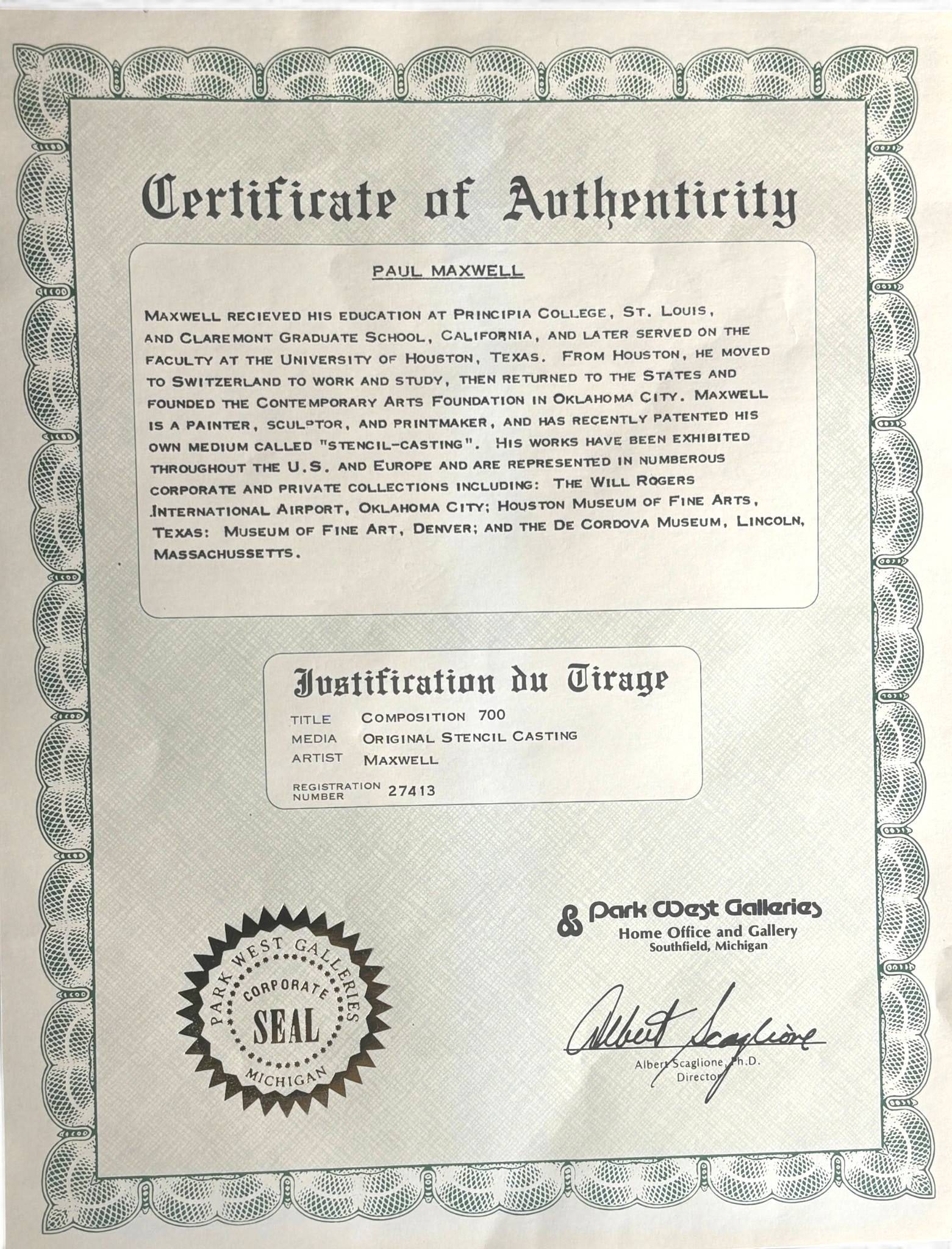 Paul Maxwell Composition 700 with COA - 9