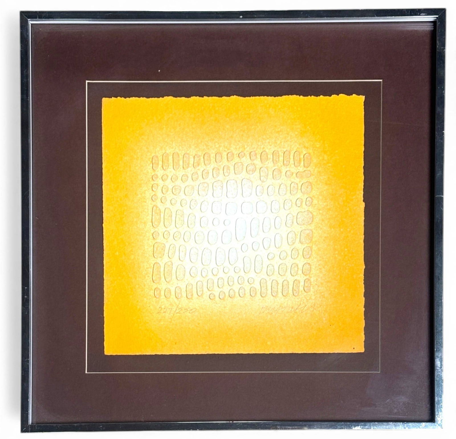 Paul Maxwell Original Stencil Casting with COA: Signed and numbered artwork by Paul Maxwell. Embossed stencil cast paper, framed under glass in a metal frame with a brown mat. Numbered 227 of 250. Comes with Certificate of Authenticity from Park