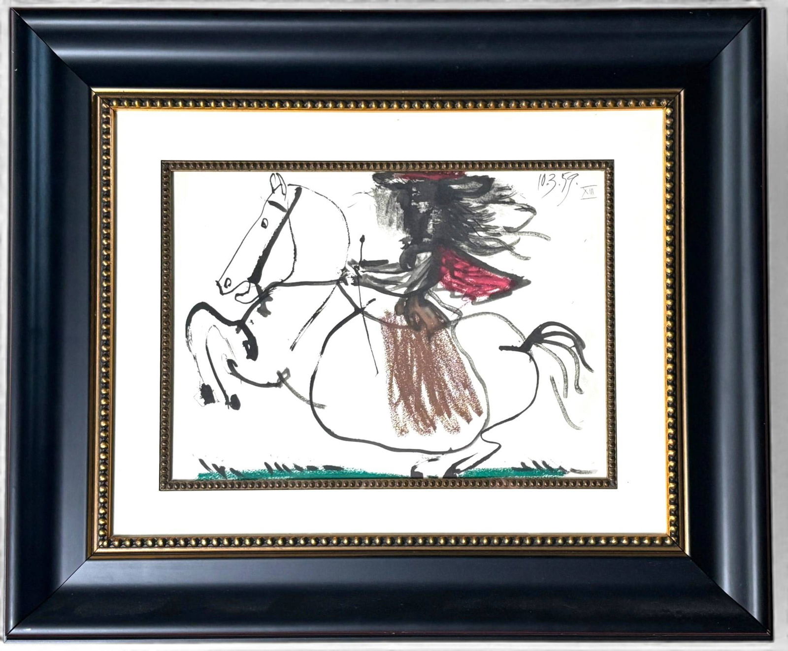 After Pablo Picasso Femme Sur Le Cheval Lithograph in Colors: Color lithograph on wove paper titled Femme Sur Le Cheval, after Pablo Picasso. Reference Cramer 112. Created in 1959 and published in a limited edition in 1961 by Cercle d Art, Paris, with the plate