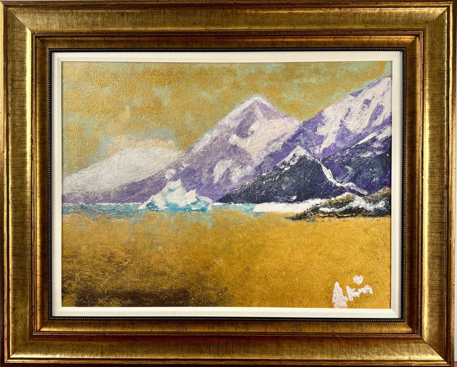 Lockwoods Alaska by Autumn De Forest Giclee on Canvas COA: Giclee on canvas, titled Lockwoods Alaska by artist Autumn De Forest. Features a mountainous Alaskan landscape in vivid purples, blues, and gold tones with hand embellishments. Includes a certificate
