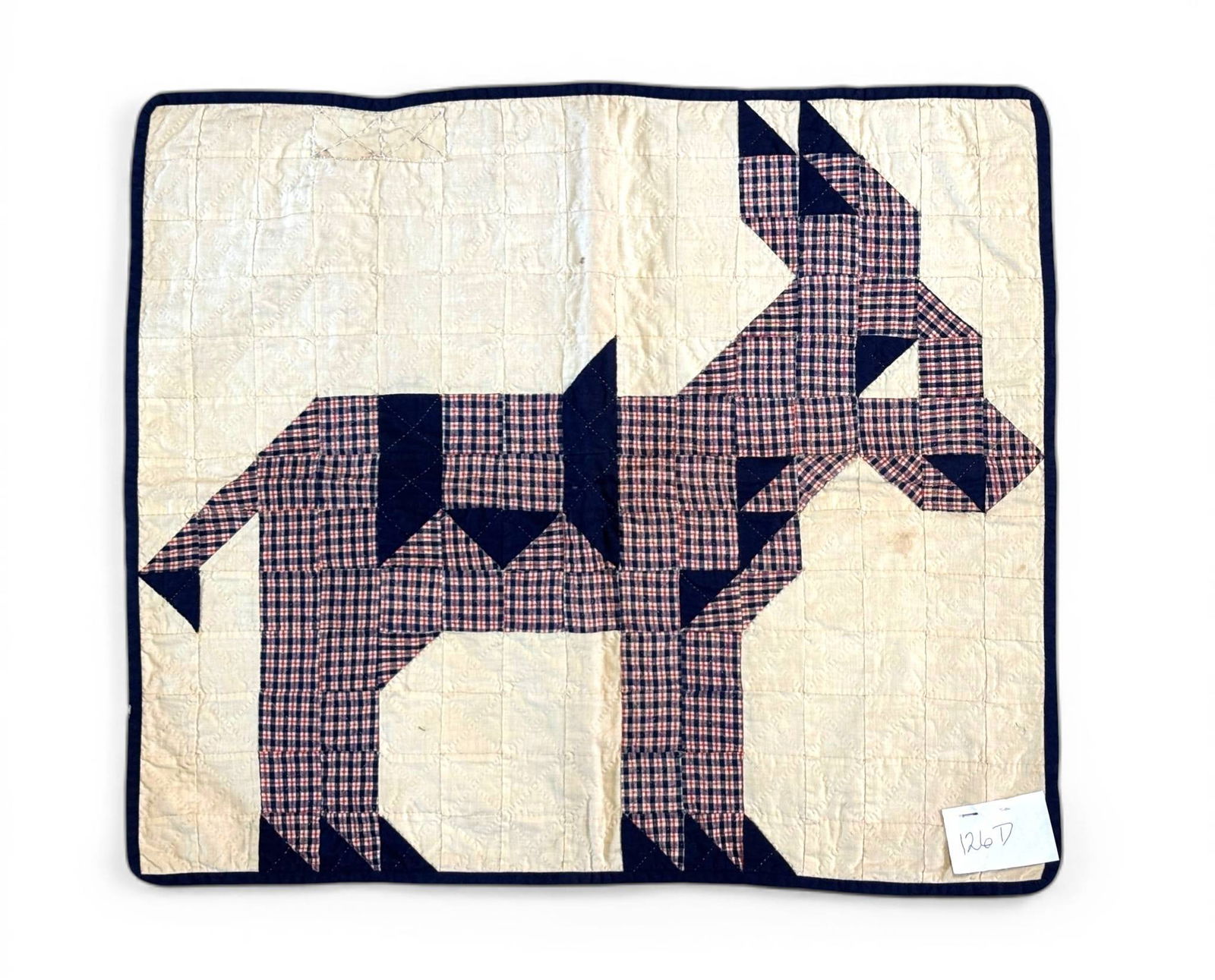 Handmade Patchwork Quilt Featuring Donkey Design with Plaid and Solid Fabric