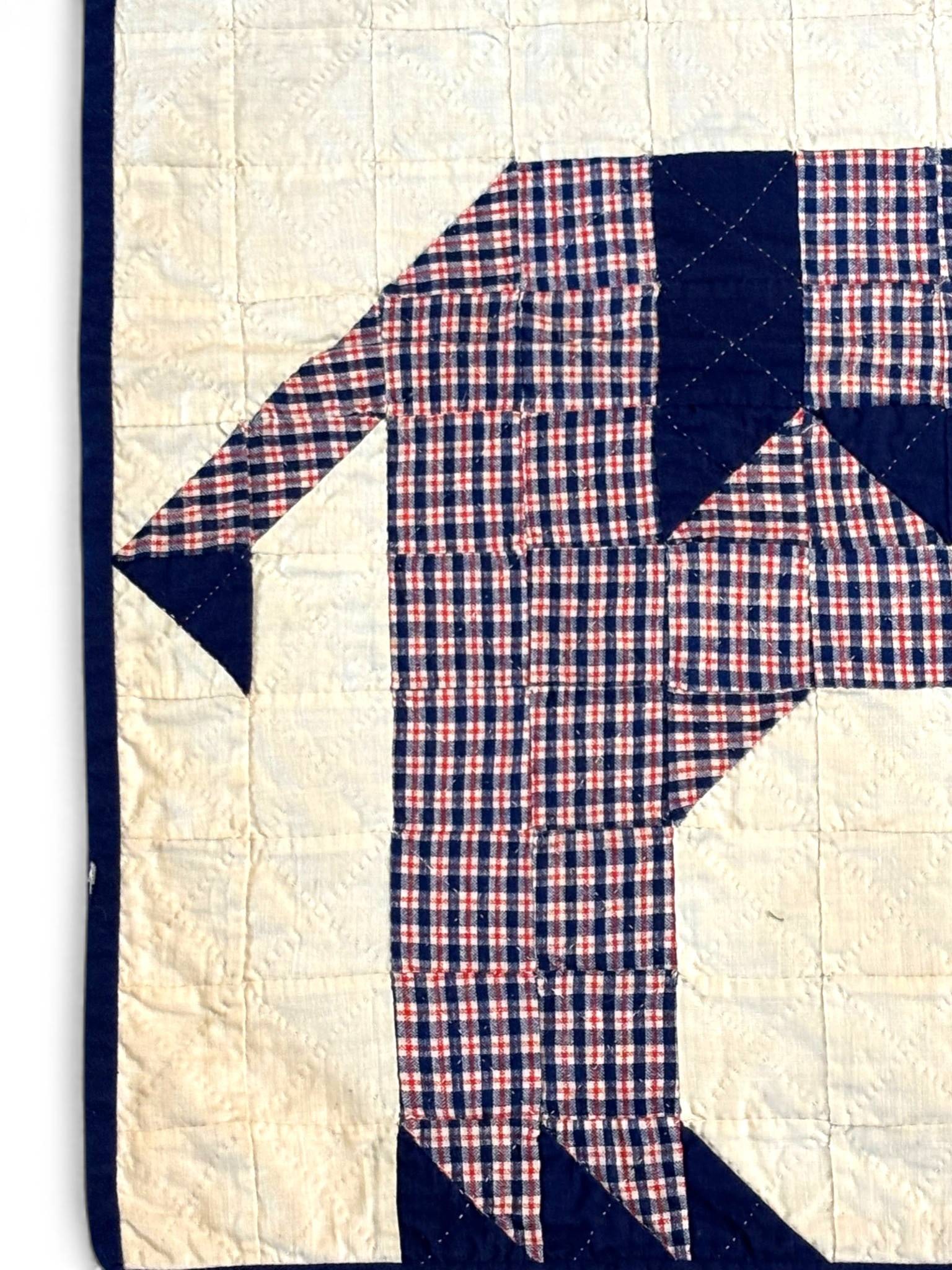 Handmade Patchwork Quilt Featuring Donkey Design with Plaid and Solid Fabric - 3