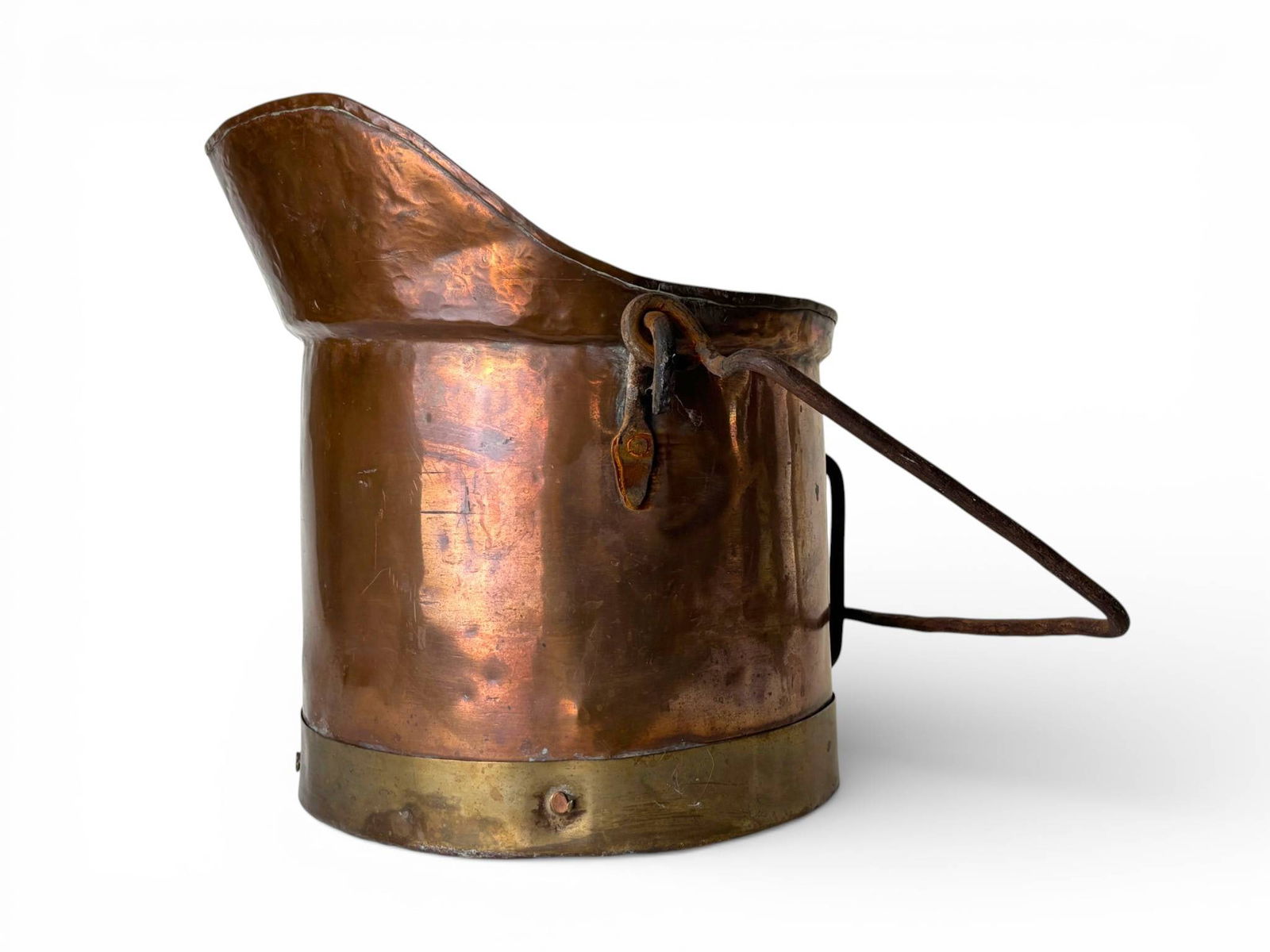 Hand Hammered Copper and Brass Coal Scuttle with Iron Handle (1 of 10)