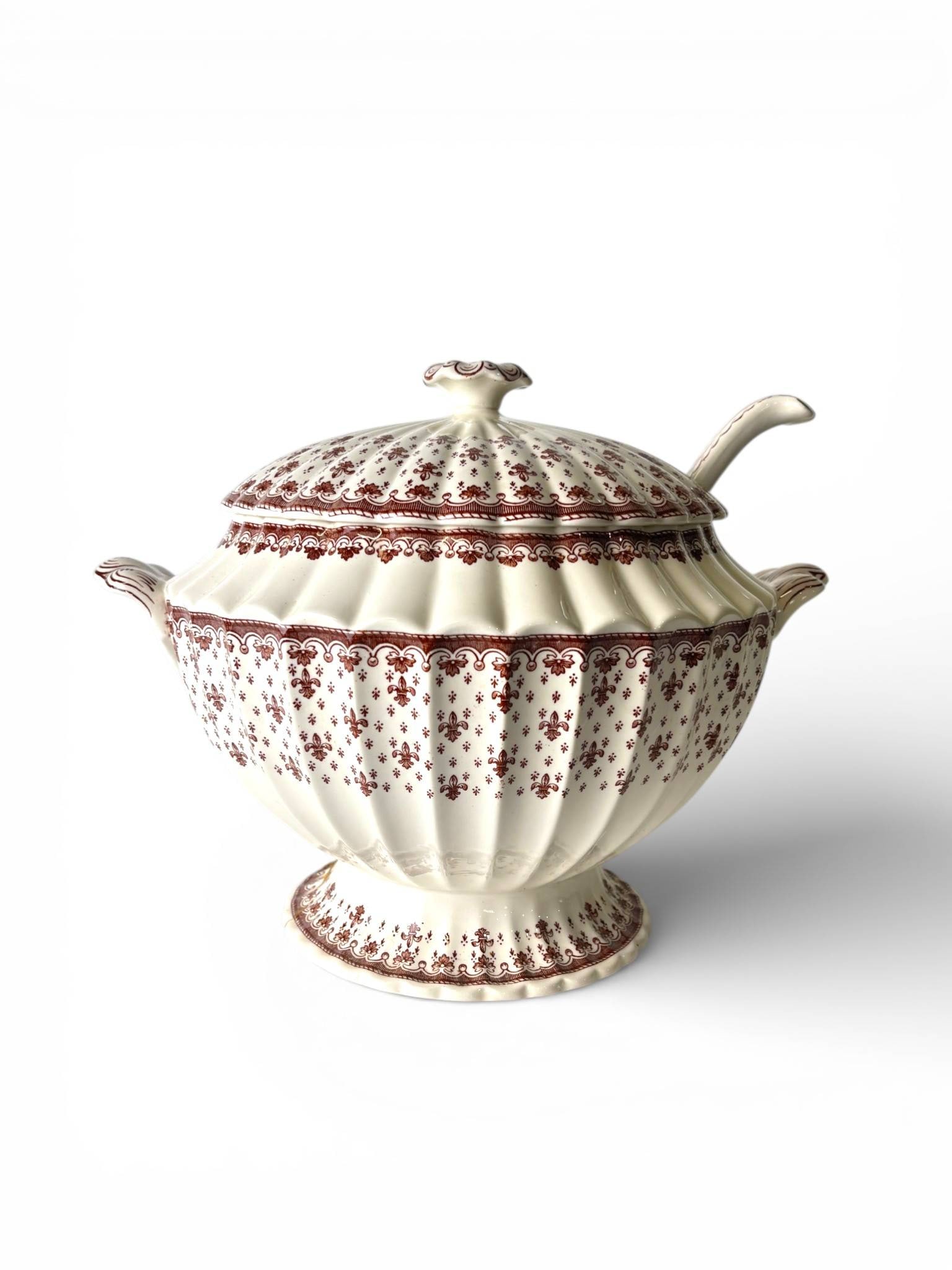 Spode Brown Fleur de Lys Soup Tureen with Lid and Ladle (1 of 5)