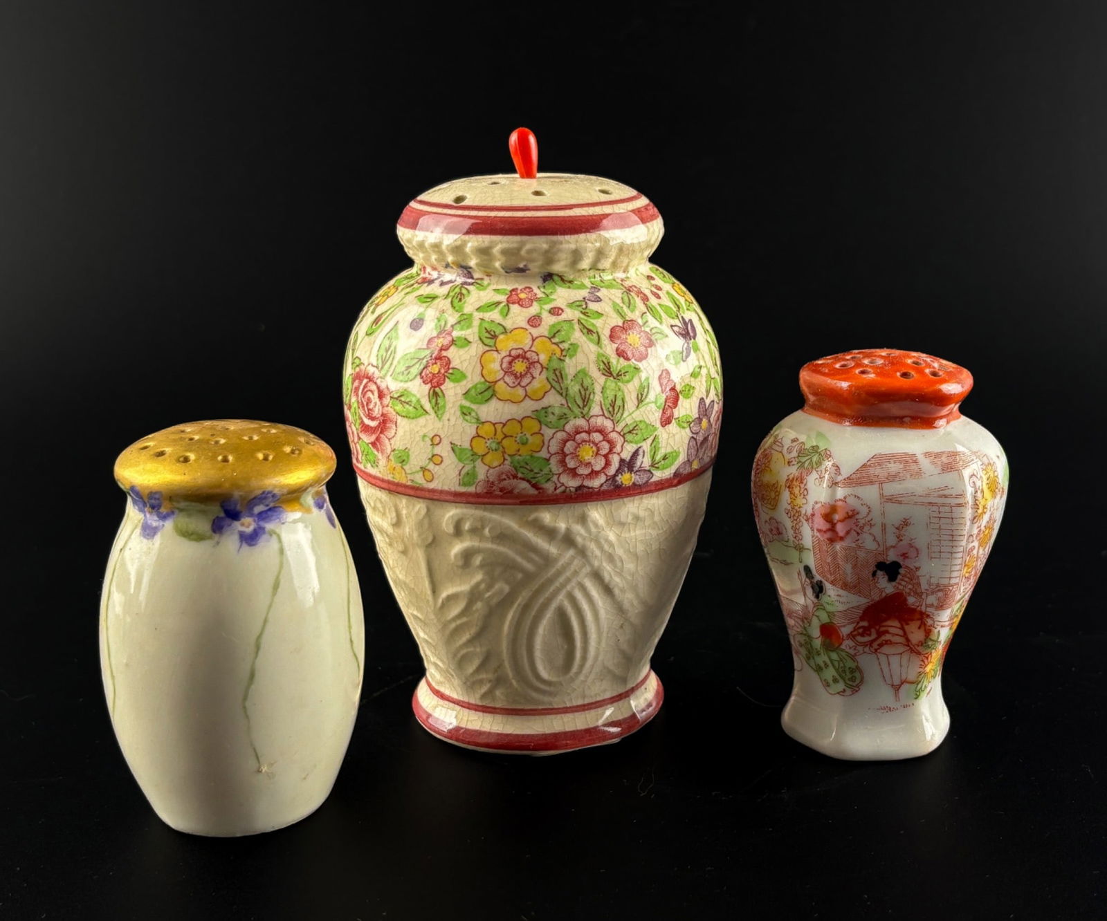 Three Ceramic Hatpin Holders with Floral and Decorative Designs (1 of 11)