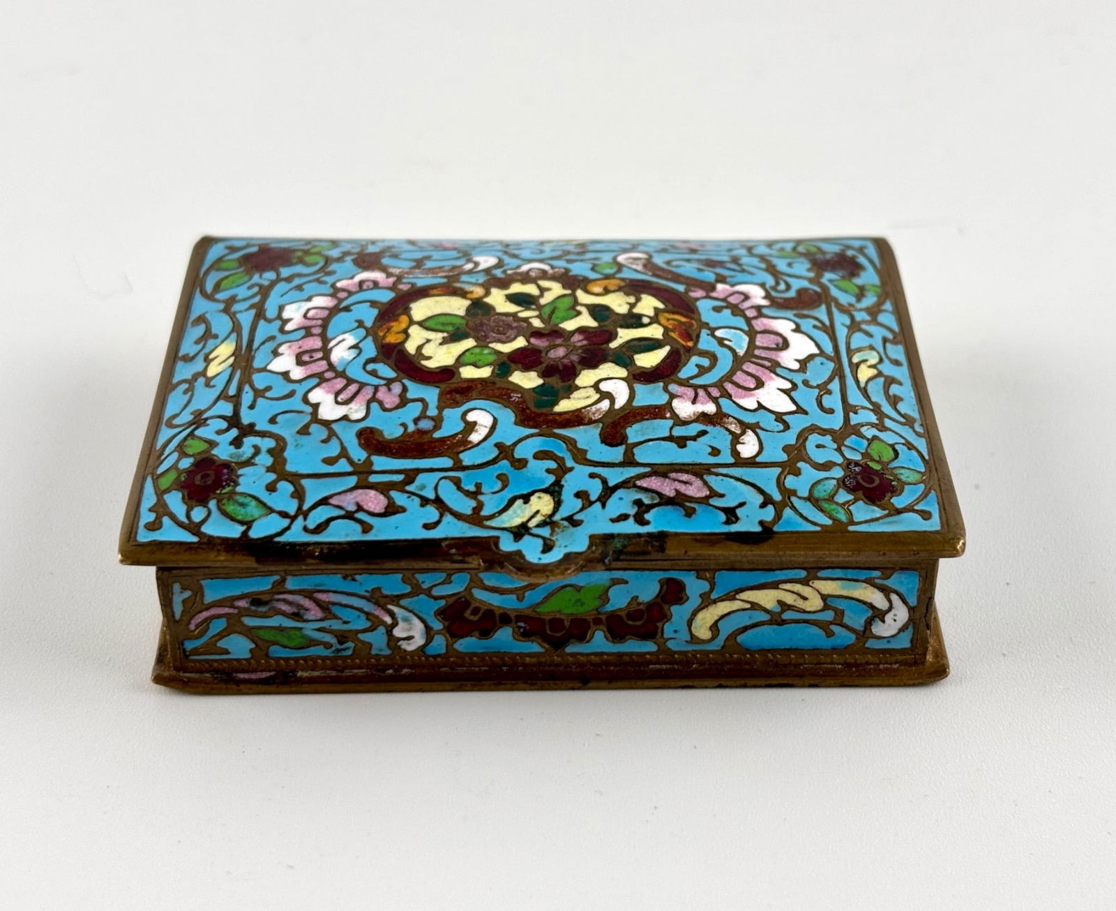 Antique Champleve Enamel French Box with Hinged Lid (1 of 9)