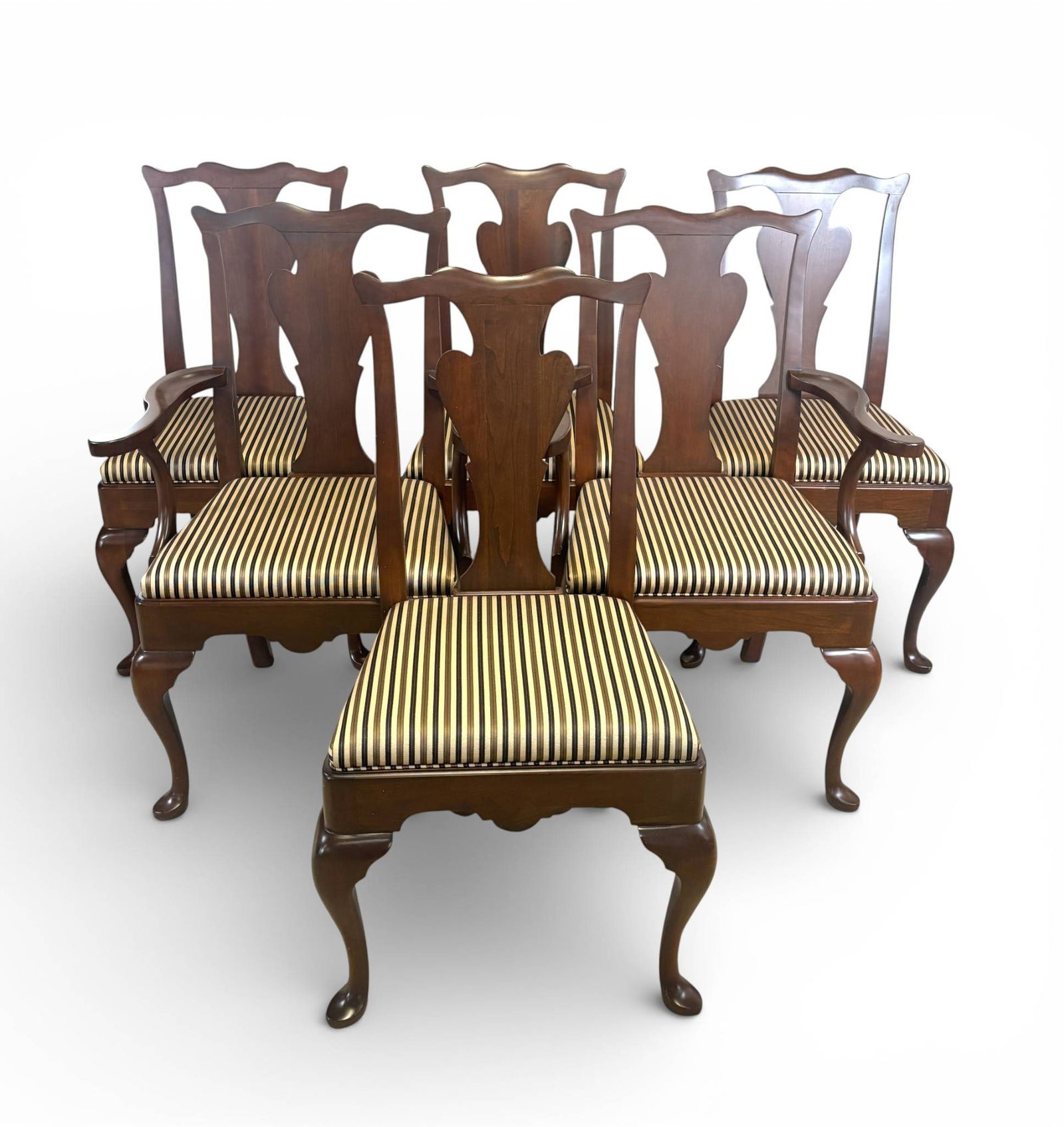 6 Statton Old Towne Cherry Dining Chairs with Striped Upholstery (1 of 15)