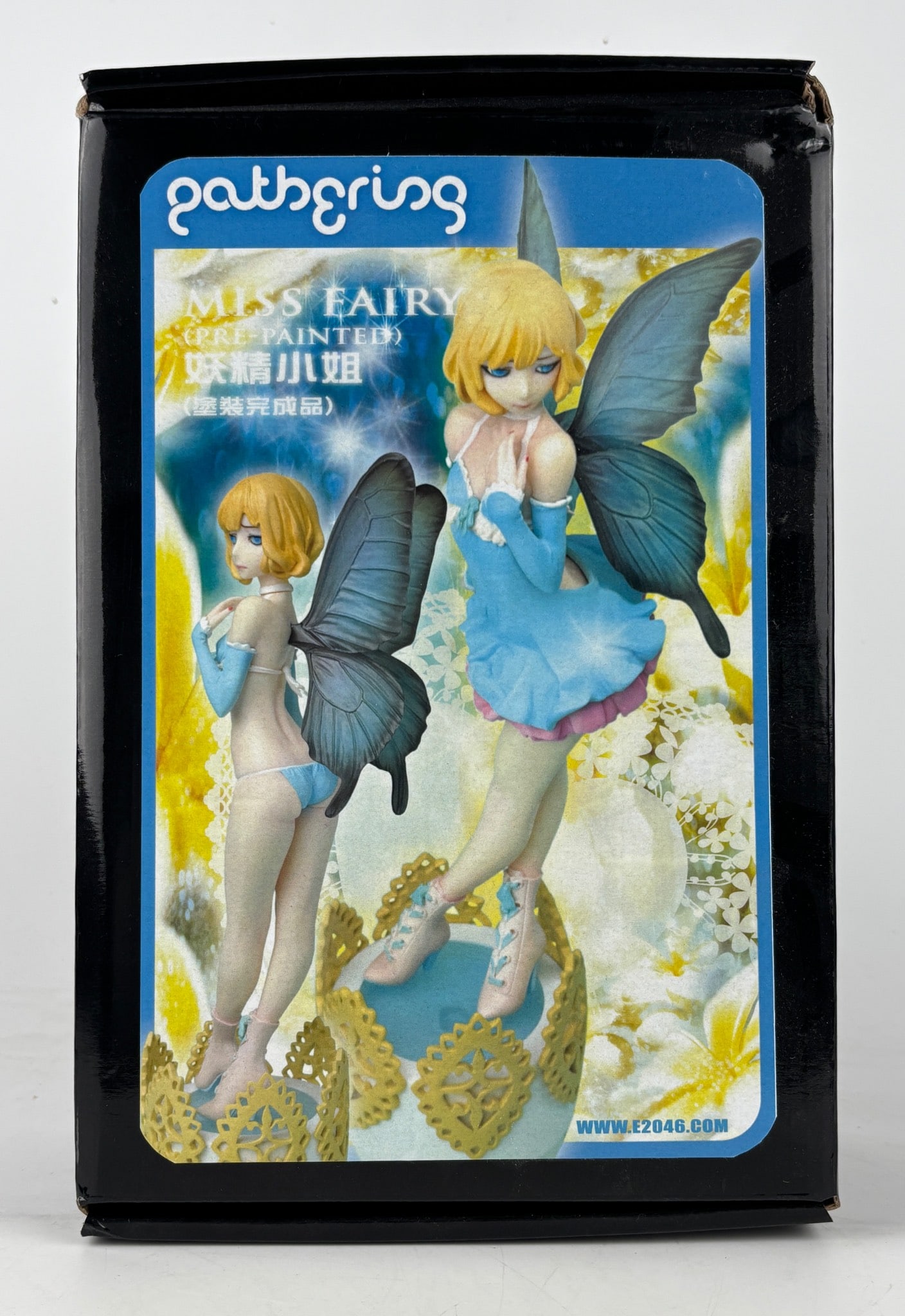Q six Miss Fairy Pre Painted PVC Figure: Miss Fairy figure by Q six, pre painted and constructed from PVC. Features intricate butterfly wings, blonde hair, and blue outfit with detailed sculpting. Packaging highlights the finished design. Pr