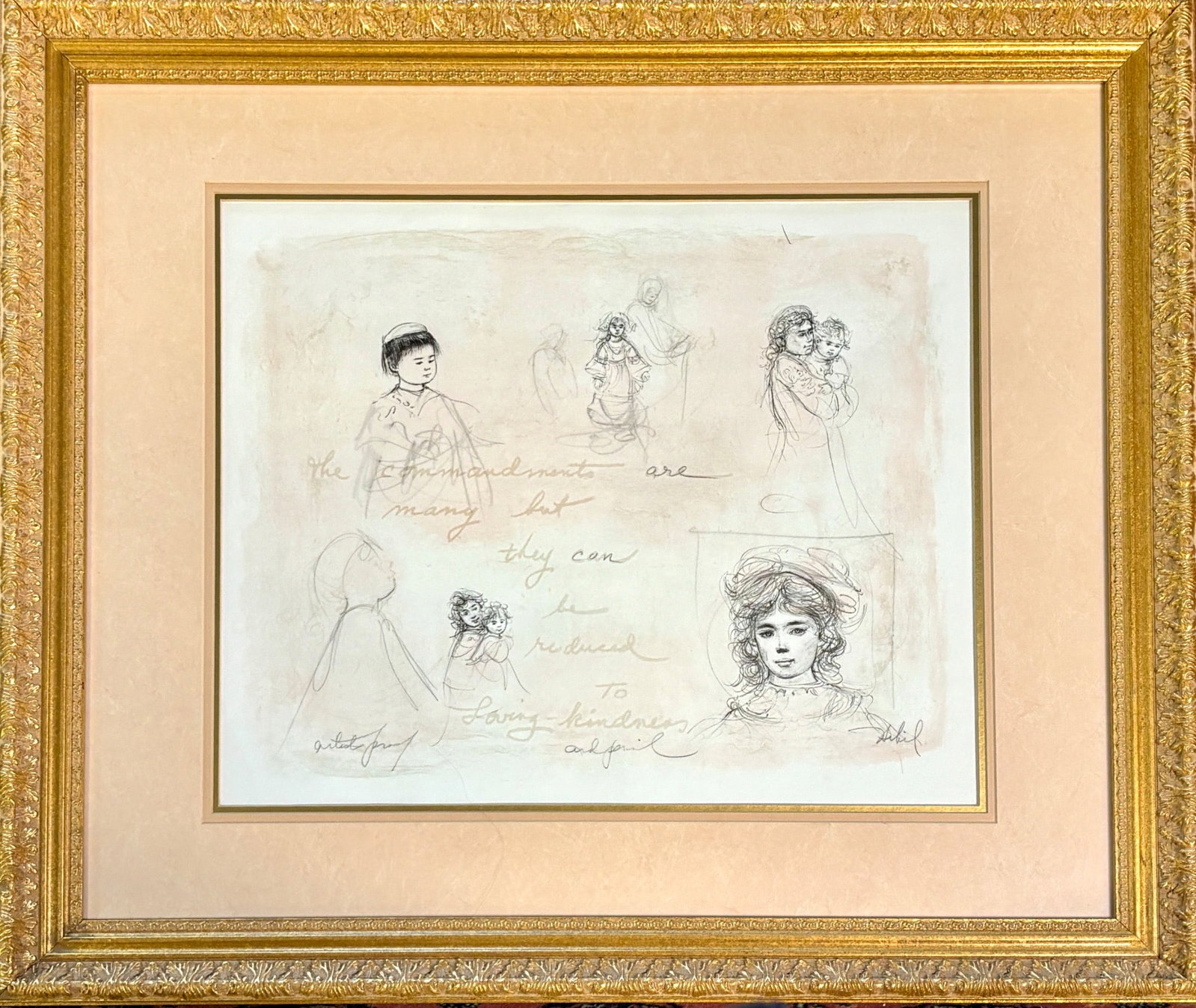 Artist Proof and Pencil by Edna Hibel The Commandment (1 of 9)