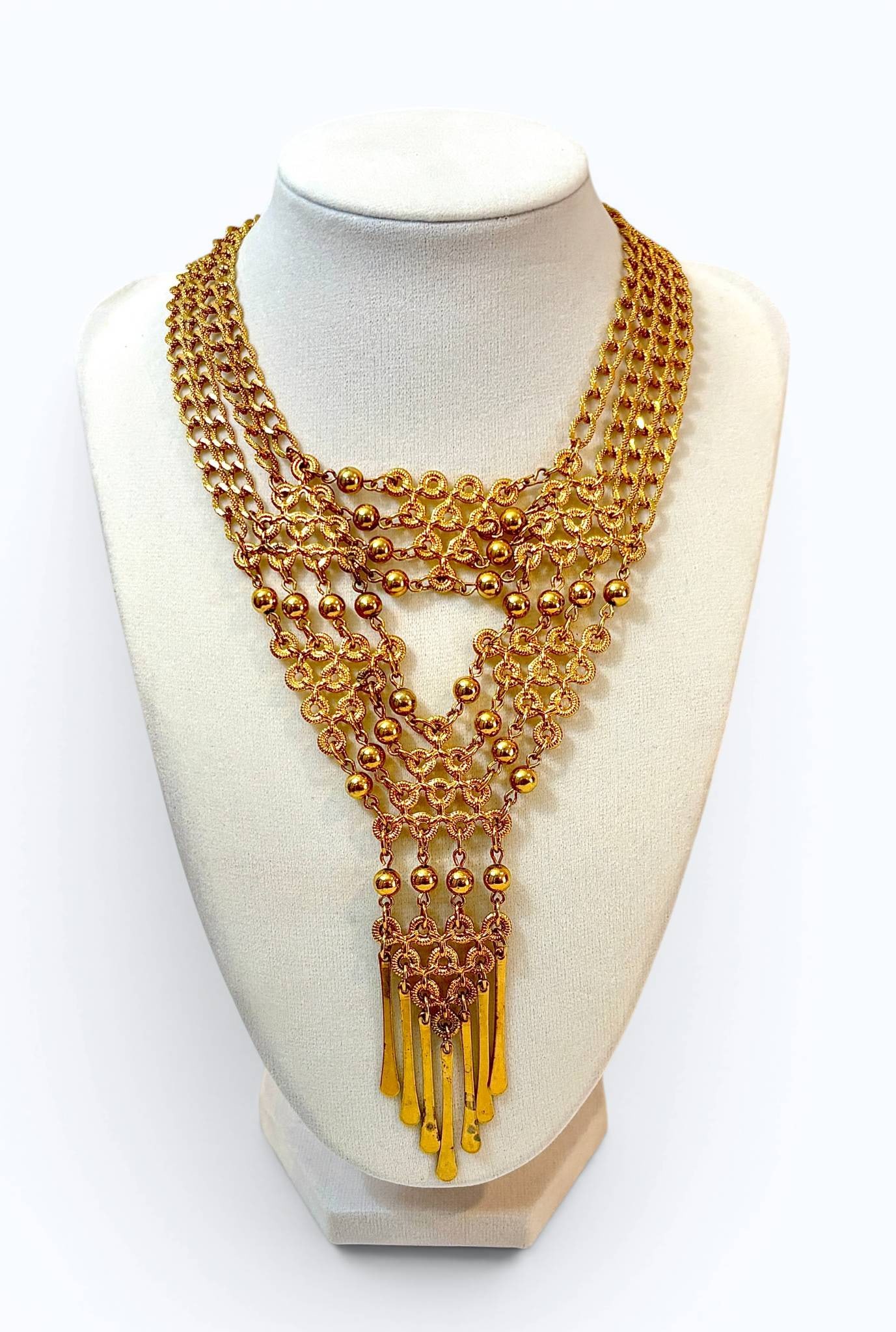 Vintage Multi Strand Gold Tone Choker Necklace (1 of 5)