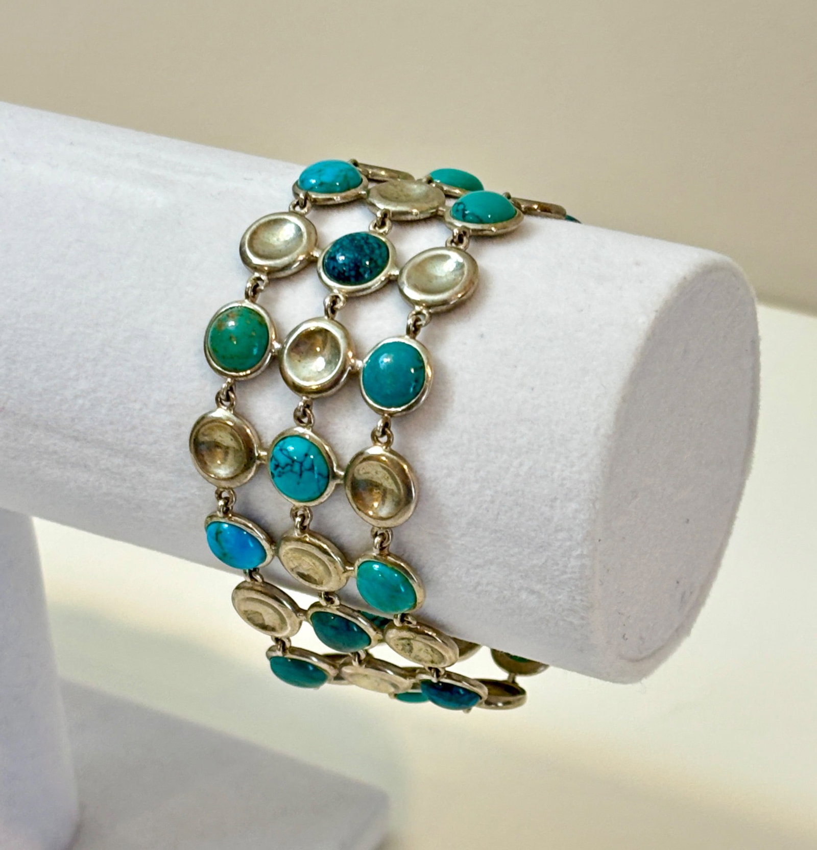 Sterling Silver and Turquoise Link Bracelet (1 of 9)