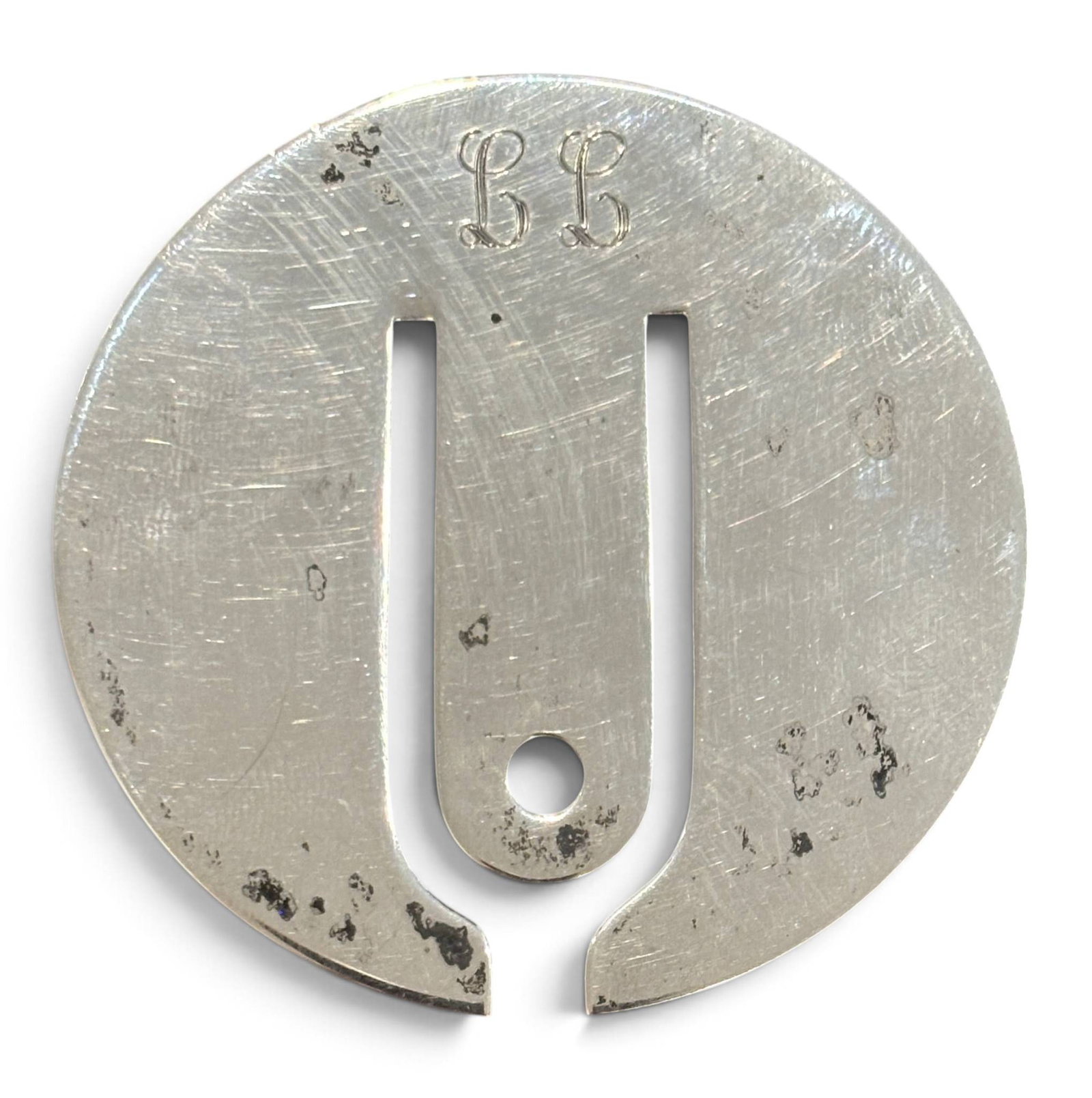 Circular Sterling Metal Clip with Monogram ‘LB’
