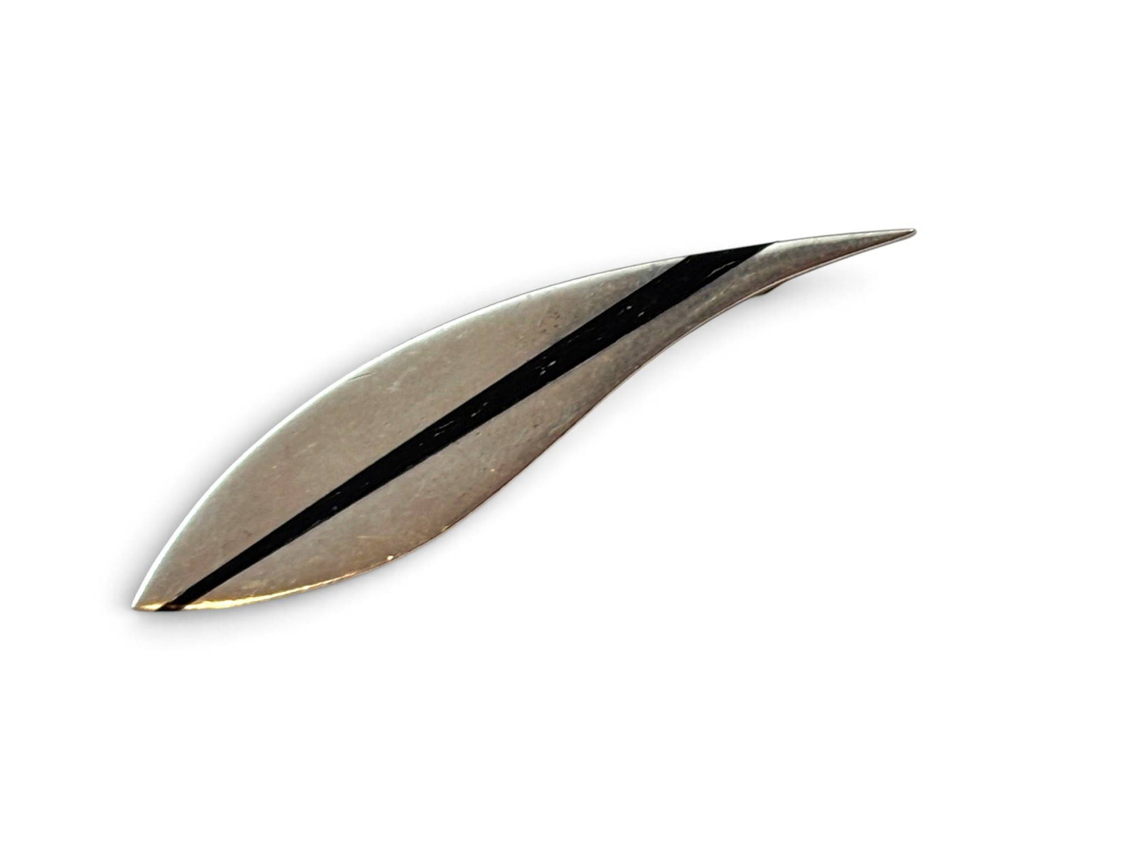 Sterling Silver Leaf-Form Brooch with Black Enamel Accent