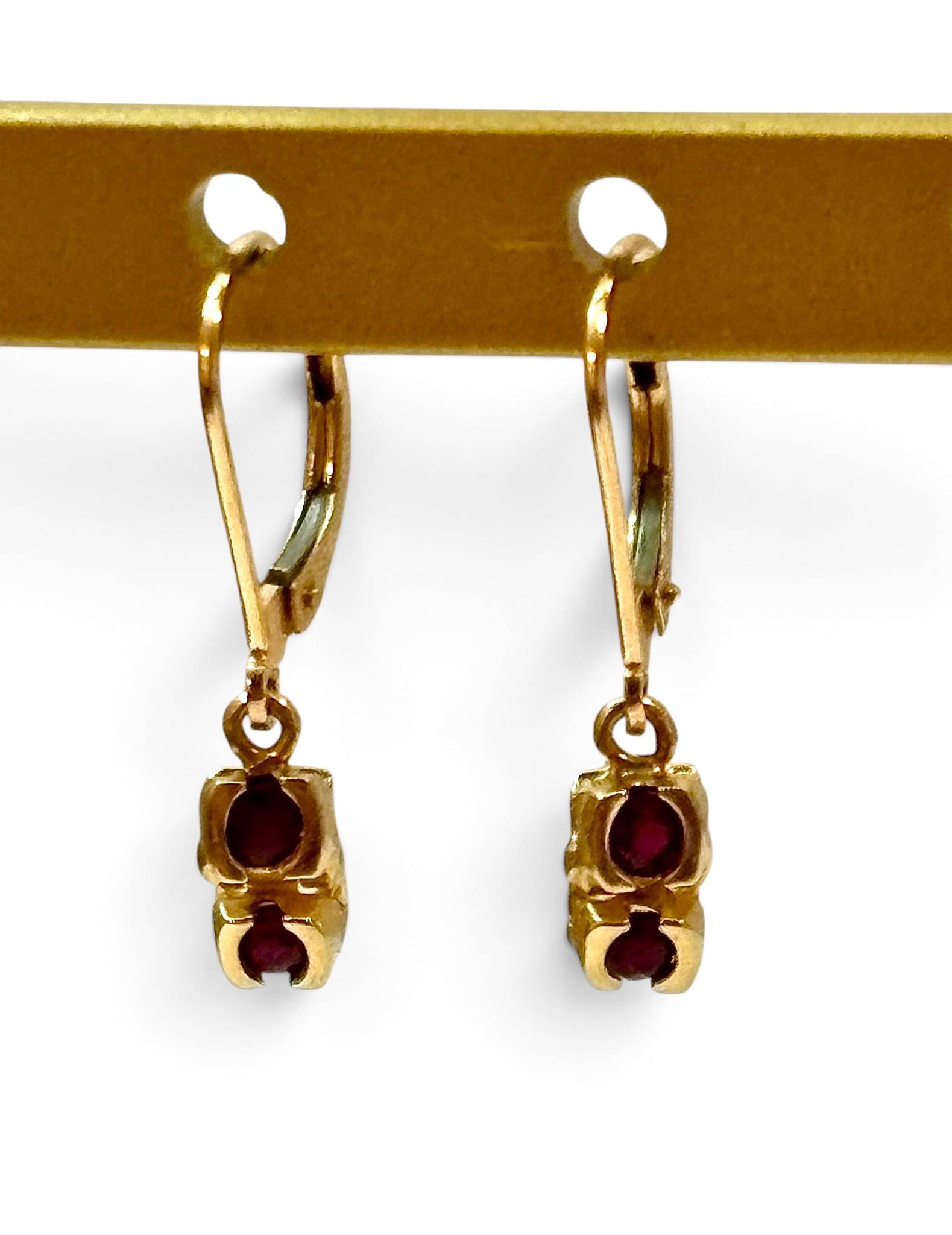 14K Gold and Ruby Drop Earrings with Lever Back Closures (1 of 6)