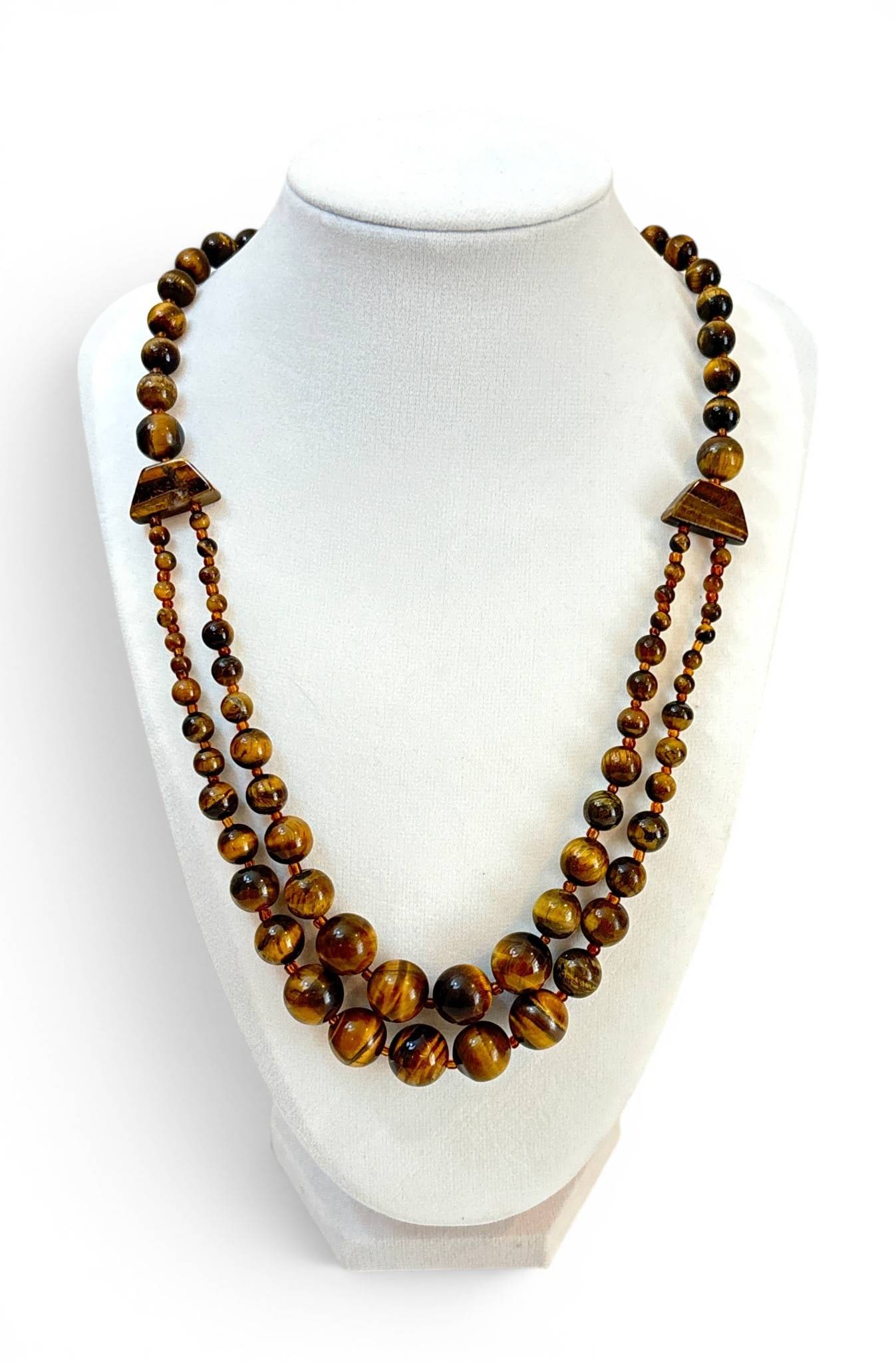 Double-Strand Tiger’s Eye Beaded Necklace with Toggle Clasp (1 of 7)