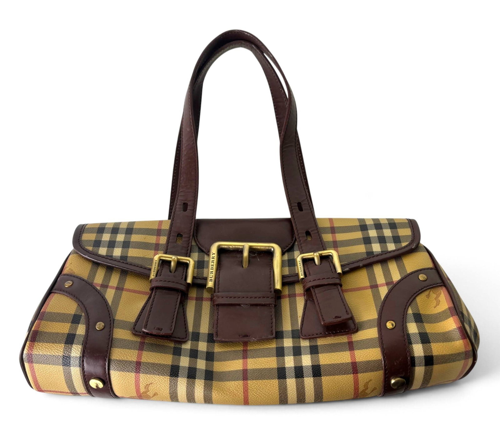 Burberry Haymarket Check Buckle Shoulder Bag with Leather Trim (1 of 8)