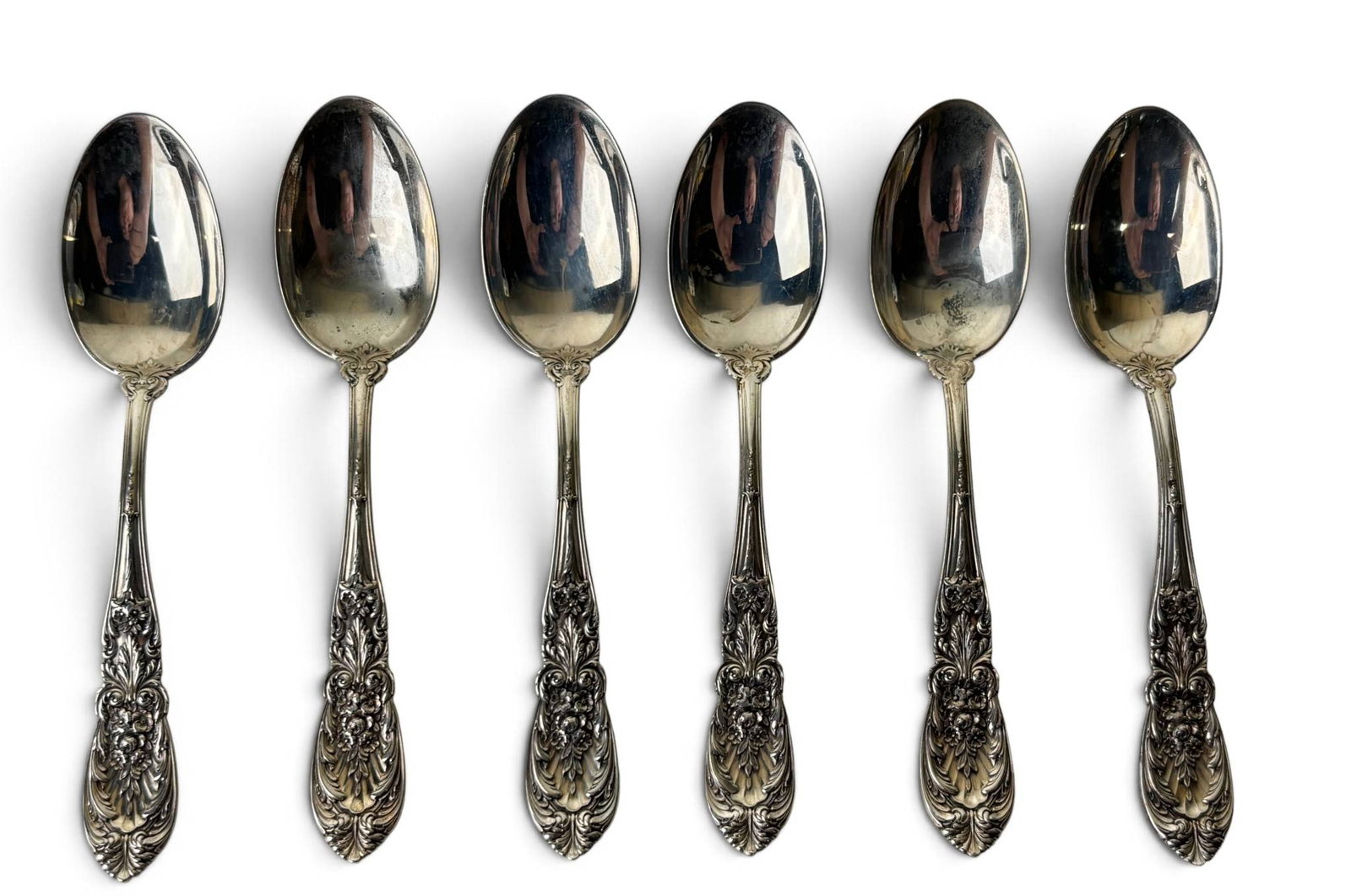 Six Sterling Silver Ornately Patterned Spoons (1 of 7)