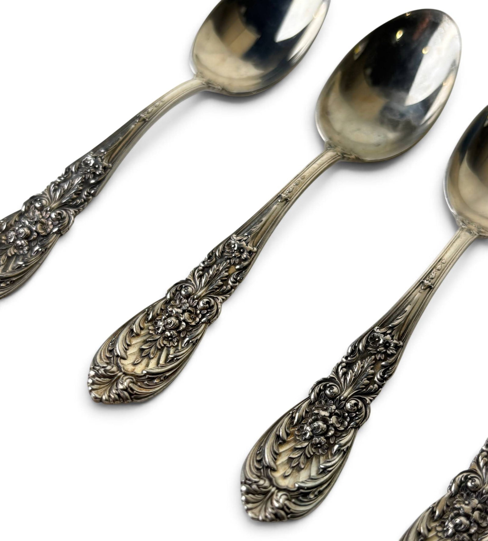 Six Sterling Silver Ornately Patterned Spoons - 2