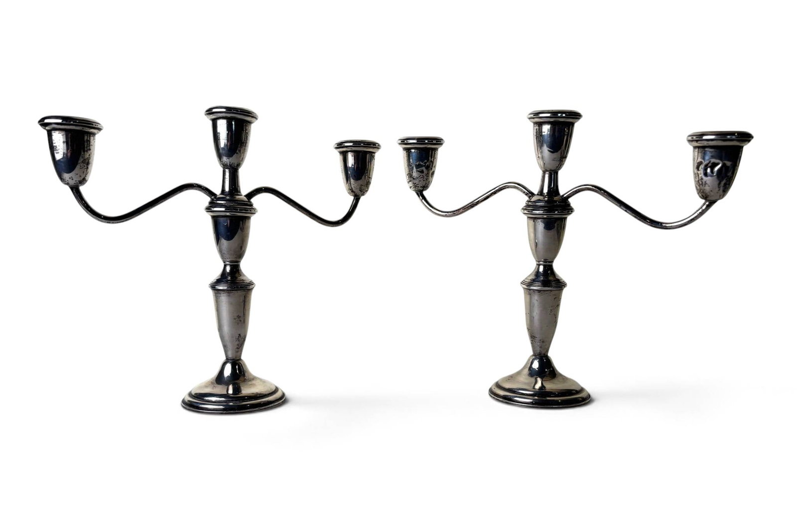 Two Sterling Silver Weighted 3-Arm Candelabras (1 of 12)