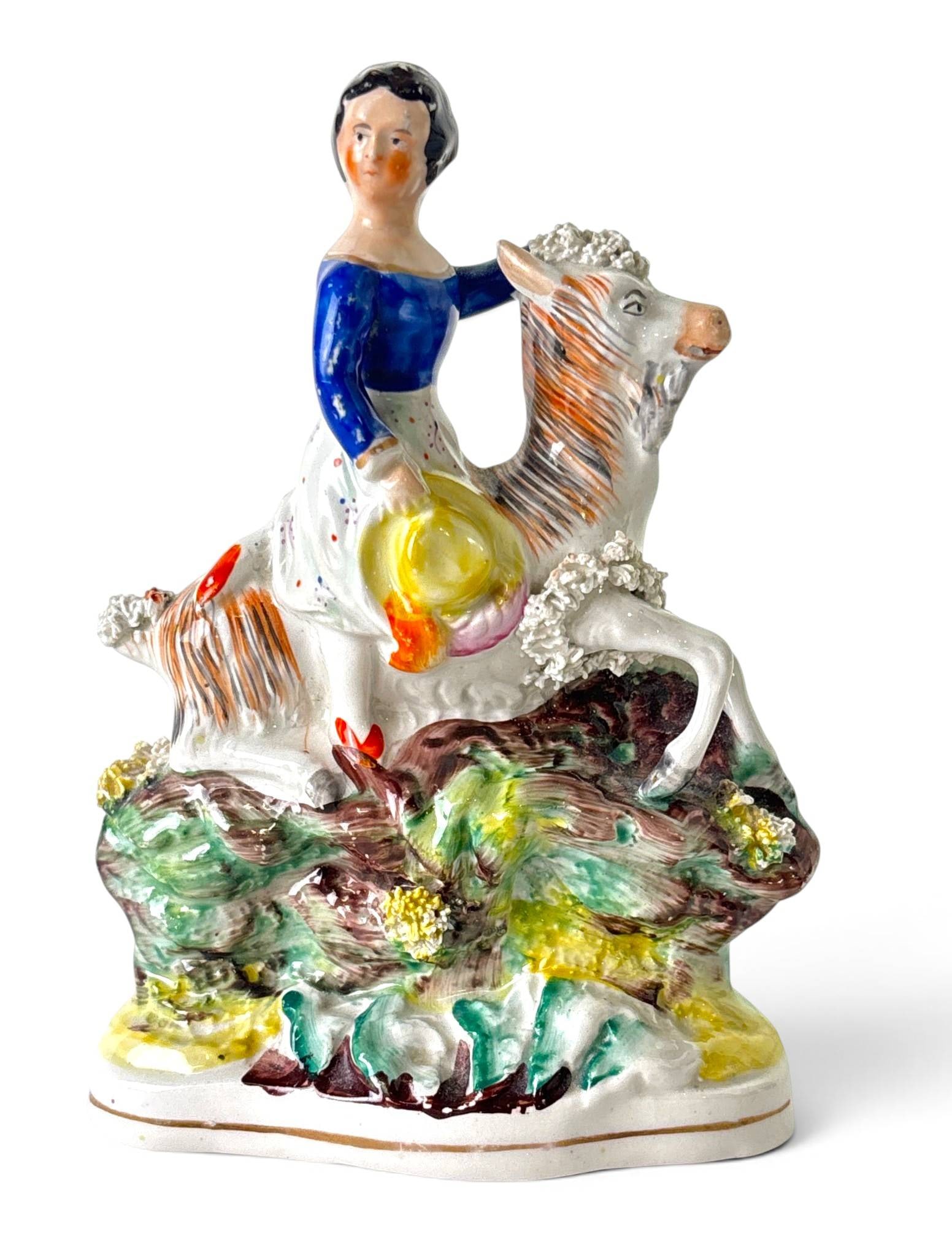 Staffordshire Ceramic Figurine of Woman on Goat (1 of 6)