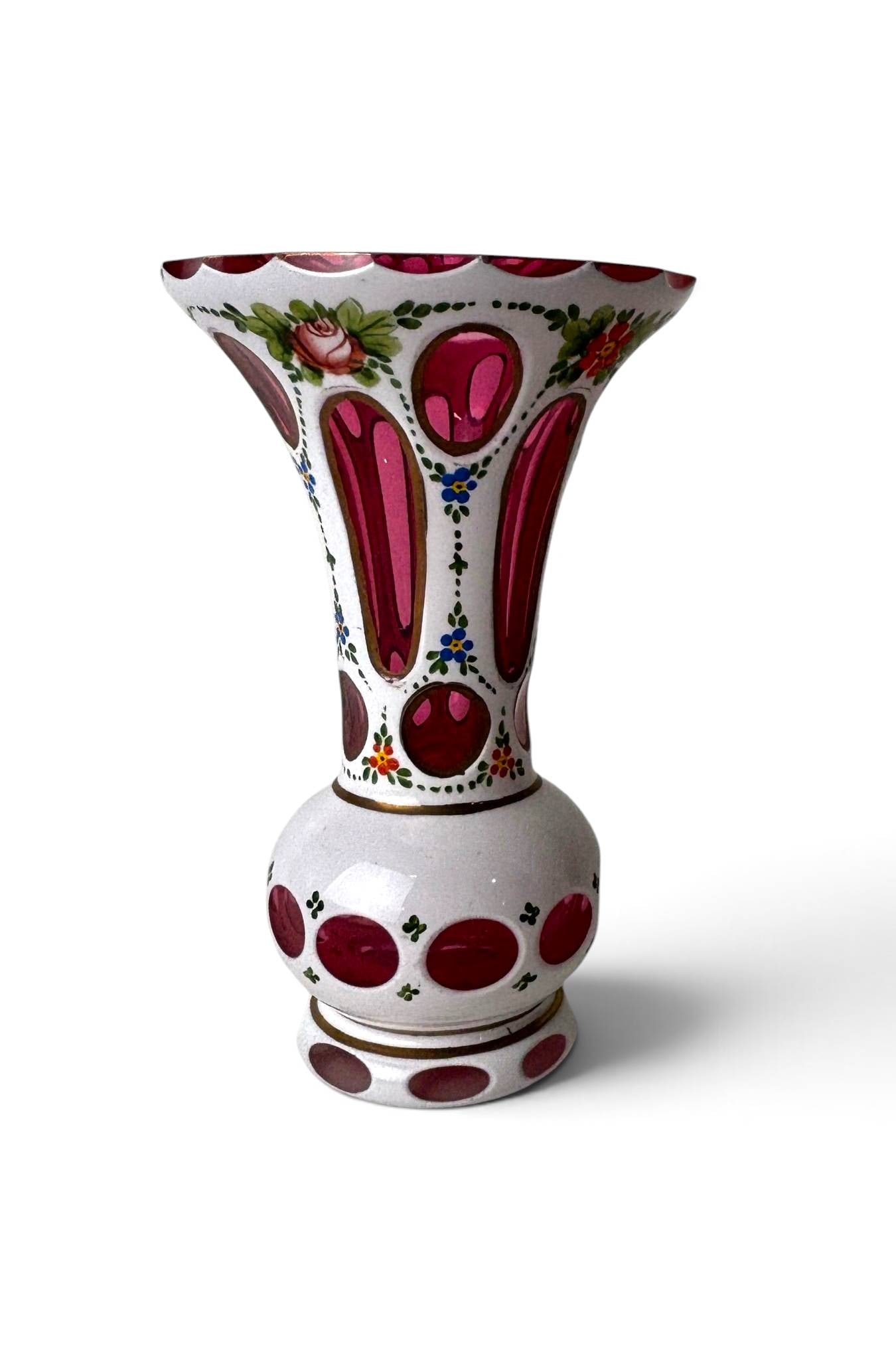 White Overlay Bohemian Glass Vase (1 of 10)