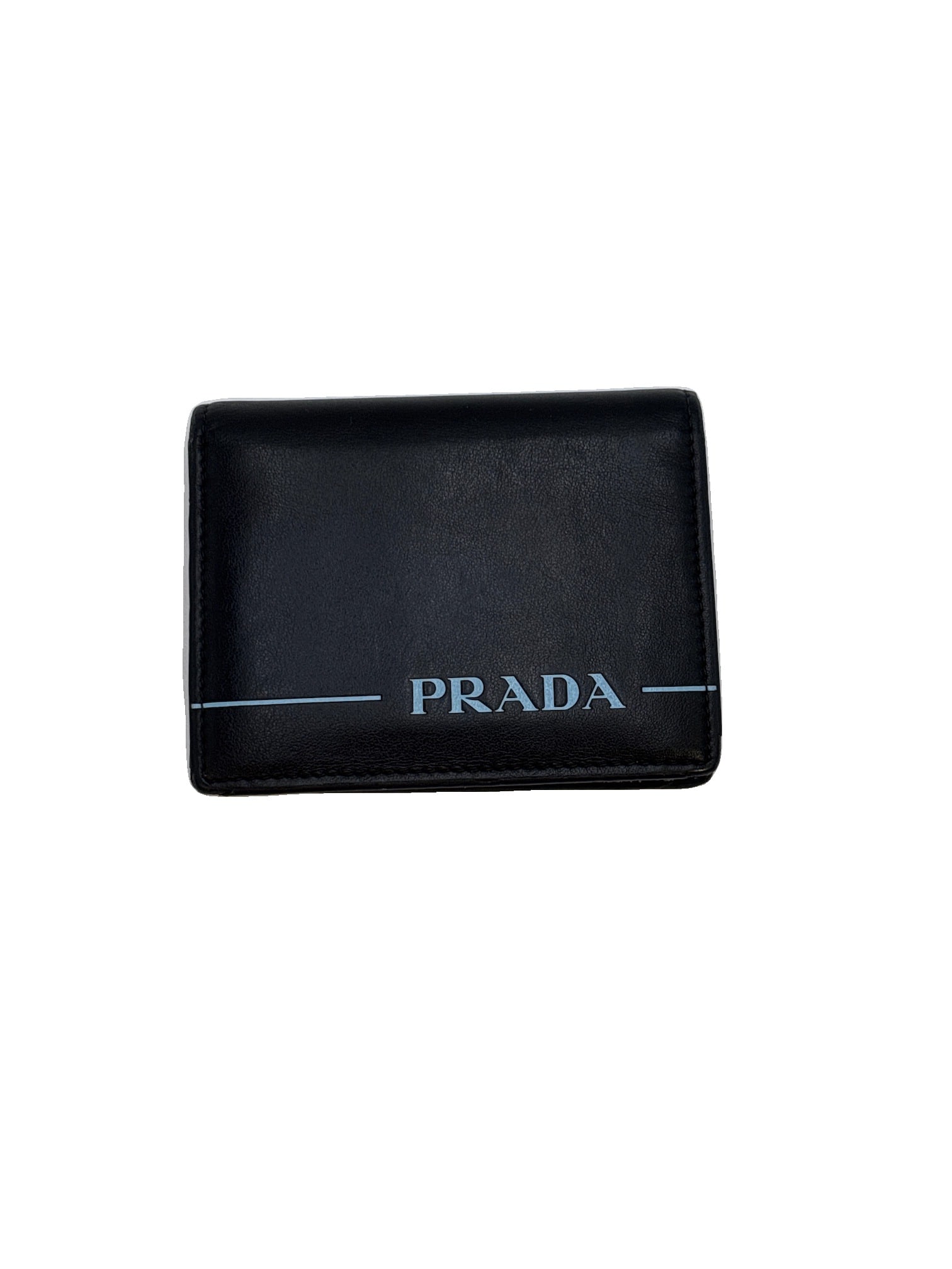 Prada Bi-Fold Black Wallet: This elegant Prada bi-fold wallet features a sleek black exterior crafted from high-quality leather. The wallet showcases the iconic Prada logo embossed on the front, adding a touch of luxury. Inside,