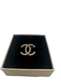Chanel CC Crystal Logo Brooch Golden
